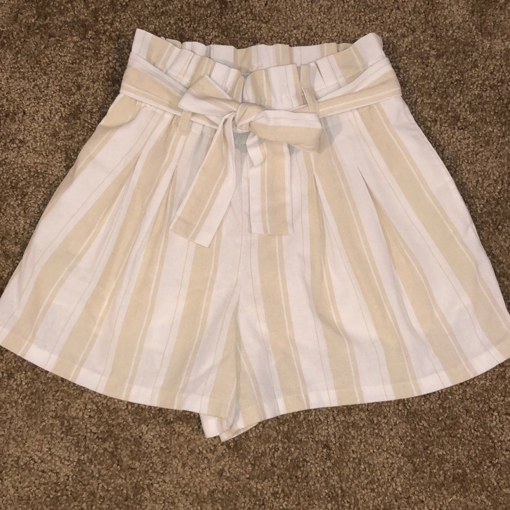 Teanne Striped Paper Bag Shorts